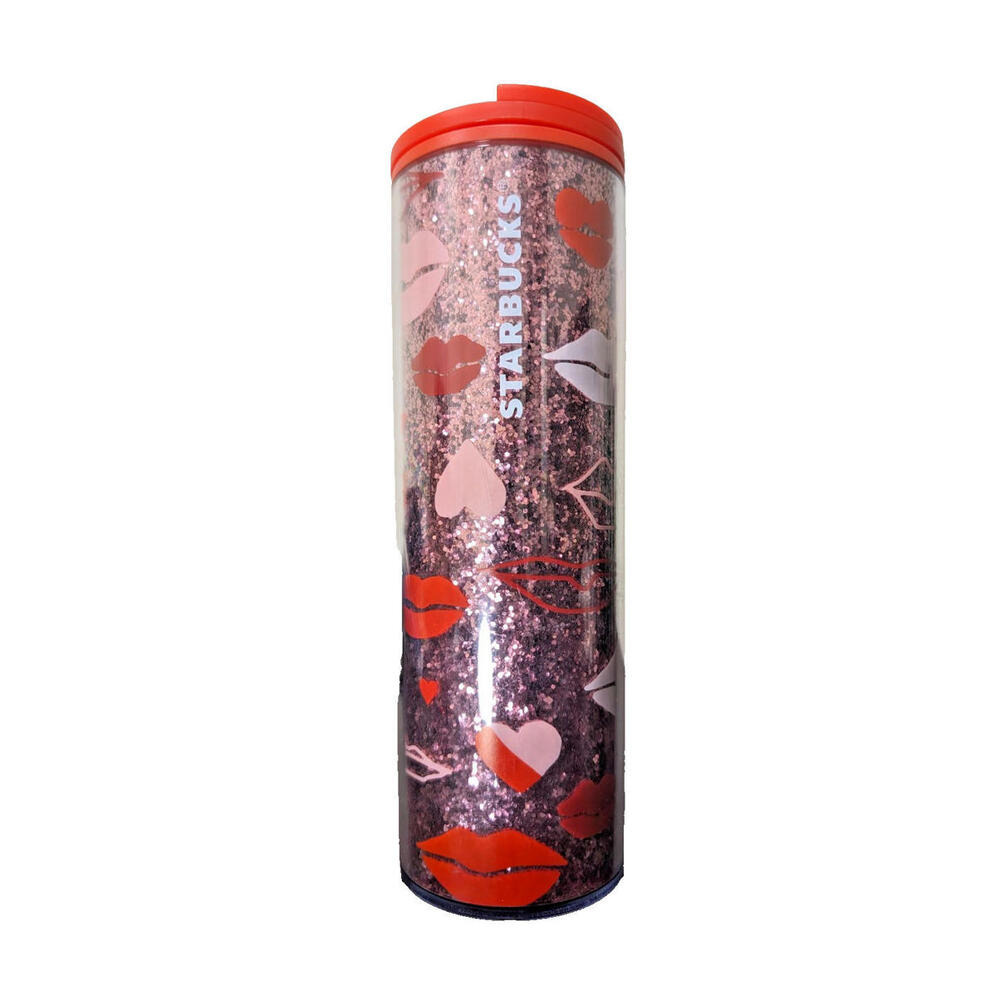 (NEW) Starbucks Valentine 2021 Red & Pink Glitter Hearts & Lips Acrylic Tumbler